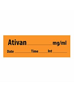 Anesthesia Tape with Date, Time & Initial (Removable) Ativan mg/ml Date 1/2" x 500" - 333 Imprints - Orange - 500 Inches per Roll