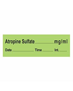 Anesthesia Tape with Date, Time, and Initial Removable Atropine Sulfate mg/ml 1" Core 1/2" x 500" Imprints Green 333 500 Inches per Roll