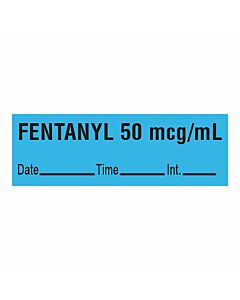 Anesthesia Tape with Date, Time & Initial (Removable) Fentanyl 50 mcg/ml 1/2" x 500" - 333 Imprints - Blue - 500 Inches per Roll