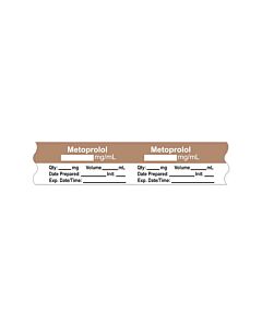 Anesthesia Tape, with Expiration Date, Time & Initial (Removable), "Metoprolol mg/ml" 3/4" x 500", Copper with White, - 333 Imprints - 500 Inches per Roll