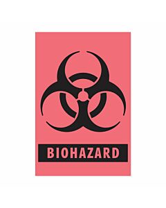 Hazard Label (Paper, Permanent) Biohazard 3"x2" Fluorescent Red - 500 Labels per Roll