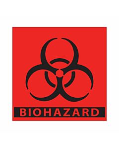 Hazard Label (Paper, Permanent) Biohazard 5"x5" Fluorescent Red - 250 Labels per Roll
