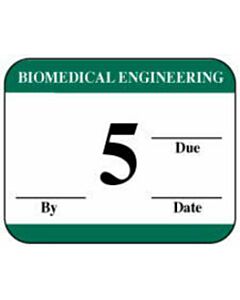 Label Synthetic Permanent Biomedical Engineering 1-1/4" x 1" White with Green, 1000 per Roll