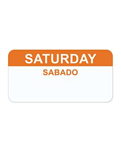 Label Paper Permanent "Saturday Sabado", 2"x1", White with Orange, 1000 per Roll