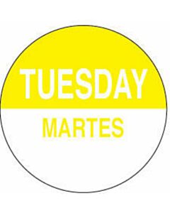Label Paper Permanent Tuesday Martes, Yellow, 1000 per Roll