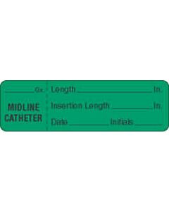 IV Label Wraparound Paper Permanent ___gx. Midline Cath  2 7/8"x7/8" Green 1000 per Roll