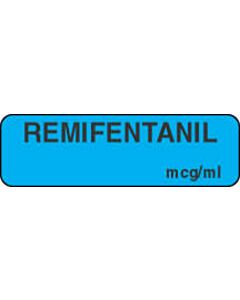 Anesthesia Label (Paper, Permanent) Remifentanil mcg/ml 1 1/4" x 3/8" Light Blue - 1000 per Roll