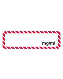 Anesthesia Label (Paper, Permanent) mg/ml 1 1/4" x 3/8" White with Fluorescent Red - 1000 per Roll