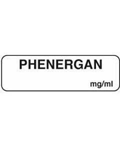 Anesthesia Label (Paper, Permanent) Phenergan mg/ml 1 1/4" x 3/8" White - 1000 per Roll