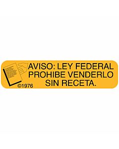 Communication Label (Paper, Permanent) Aviso: Ley Federal 1 9/16" x 3/8" Gold - 500 per Roll, 2 Rolls per Box