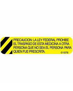 Communication Label (Paper, Permanent) Precaucion: La Ley 1 9/16" x 3/8" Yellow - 500 per Roll, 2 Rolls per Box