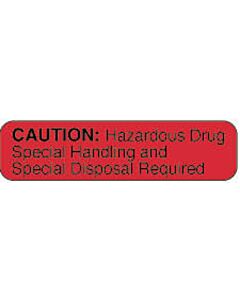Communication Label (Paper, Permanent) Caution: Hazardous 2" x 1/2" Fluorescent Red - 1000 per Roll