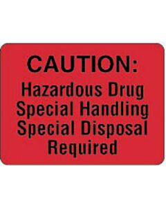 Communication Label (Paper, Permanent) Caution: Hazardous 2 3/8" x 1 3/4" Fluorescent Red - 500 per Roll