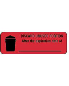 Communication Label (Paper, Permanent) Discard Unused 1 1/2" x 1/2" Fluorescent Red - 1000 per Roll