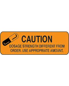 Communication Label (Paper, Permanent) Caution Dosage 1 1/2" x 1/2" Fluorescent Orange - 1000 per Roll