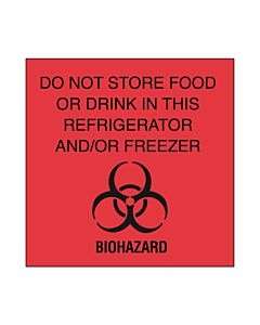 Hazard Label (Paper, Permanent) Do Not Store Food or 4 1/2"x4 1/2" Fluorescent Red - 250 Labels per Roll