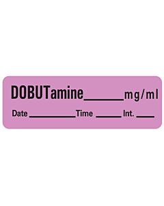 Anesthesia Label with Date, Time & Initial (Paper, Permanent) Dobutamine mg/ml 1 1/2" x 1/2" Violet - 600 per Roll