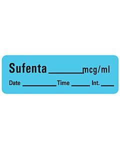 Anesthesia Label with Date, Time & Initial (Paper, Permanent) Sufenta mcg/ml 1 1/2" x 1/2" Blue - 600 per Roll