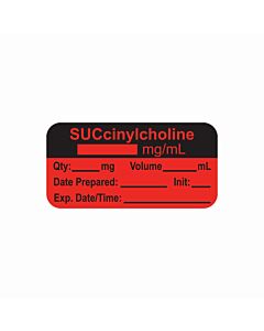 Anesthesia Label, with Expiration Date, Time & Initial (Paper, Permanent) "Succinylcholine mg/ml" 1-1/2" x 3/4", Fluorescent Red - 500 per Roll