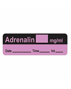 Anesthesia Label with Date, Time & Initial (Paper, Permanent) Adrenalin mg/ml 1 1/2" x 1/2" Violet - 600 per Roll