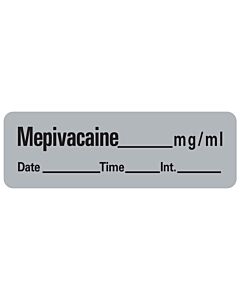 Anesthesia Label with Date, Time & Initial (Paper, Permanent) Mepivacaine mg/ml 1 1/2" x 1/2" Gray - 600 per Roll