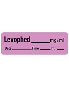 Anesthesia Label with Date, Time & Initial (Paper, Permanent) Levophed mg/ml 1 1/2" x 1/2" Violet - 600 per Roll