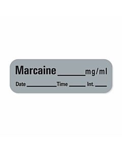 Anesthesia Label with Date, Time & Initial (Paper, Permanent) Marcaine mg/ml 1 1/2" x 1/2" Gray - 600 per Roll