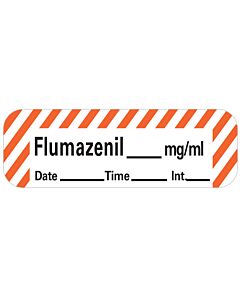 Anesthesia Label with Date, Time & Initial (Paper, Permanent) Flumazenil mg/ml 1 1/2" x 1/2" White with Fluorescent Red - 600 per Roll