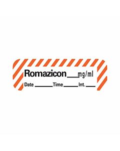 Anesthesia Label with Date, Time & Initial (Paper, Permanent) Romazicon mg/ml 1 1/2" x 1/2" White with Fluorescent Red - 600 per Roll