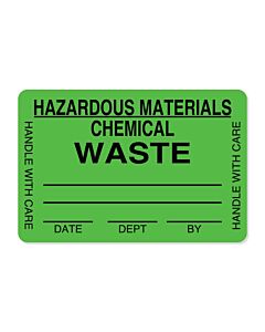 Hazard Label (Paper, Permanent) Hazardous Materials  3"x2" Fluorescent Green - 500 Labels per Roll