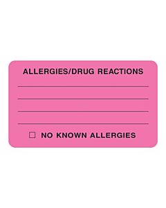 Label Paper Removable Allergies/drug React 3" x 1", 3/4", Fl. Pink, 500 per Roll