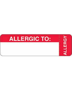 Label Wraparound Paper Removable Allergic To: Allergy 2-7/8" X 7/8" White with Red, 1000 per Roll