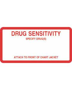 Label Paper Removable Drug Sensitivity 1 1/2" Core 4 1/2" x 2 1/4", White with Red, 500 per Roll