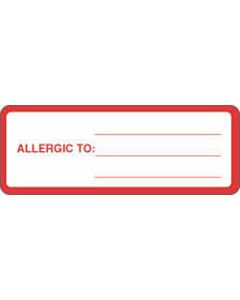 Label Paper Removable Allergic To: 3" x 1", 1/8", White with Red, 1000 per Roll