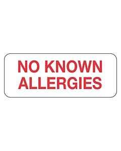 Label Paper Removable No Known Allergies 2 1/4" x 7/8", White, 1000 per Roll