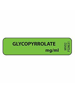 Label Paper Removable Glycopyrrolate, 1" Core, 1 7/16" x 3/8", Fl. Green, 666 per Roll