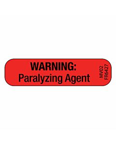 Label Paper Permanent Warning: Paralyzing, 1" Core, 1 7/16" x 3/8", Fl. Red, 666 per Roll
