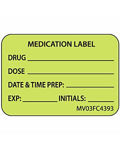 Label Paper Removable Medication Label, 1" Core, 1 7/16" x 1", Fl. Chartreuse, 666 per Roll