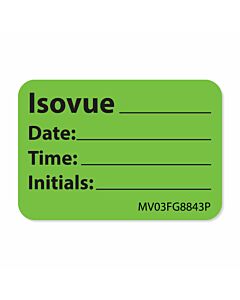 Label Paper Permanent ISOVUE Date: Time:, 1" Core, 1 7/16" x 1", Fl. Green, 666 per Roll