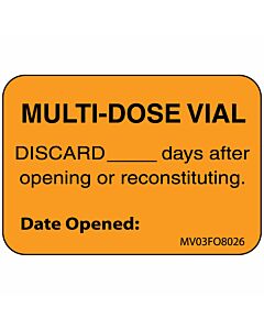 Label Paper Removable Multi-dose Vial, 1" Core, 1 7/16" x 1", Fl. Orange, 666 per Roll