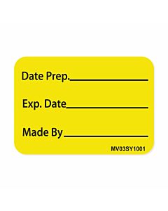 Label Paper Permanent Date Prep. 1" Core 1 7/16"x1 Yellow 666 per Roll
