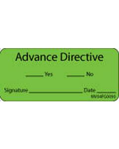 Label Paper Removable Advance Directive, 1" Core, 2 1/4" x 1", Fl. Green, 420 per Roll