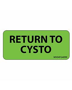 Label Paper Removable Return To Cysto, 1" Core, 2 1/4" x 1", Fl. Green, 420 per Roll