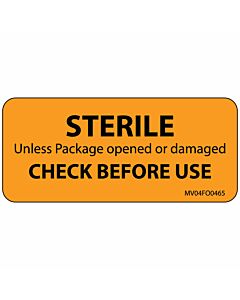 Label Paper Removable Sterile Unless, 1" Core, 2 1/4" x 1", Fl. Orange, 420 per Roll