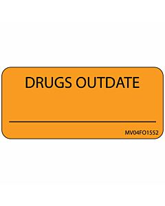 Label Paper Removable Drugs Outdate, 1" Core, 2 1/4" x 1", Fl. Orange, 420 per Roll