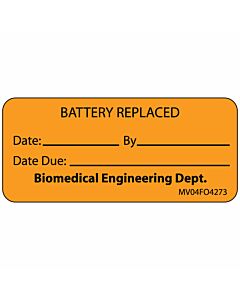 Label Paper Removable Battery Replaced, 1" Core, 2 1/4" x 1", Fl. Orange, 420 per Roll
