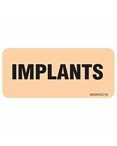 Label Paper Removable "Implants", 1" Core, 2 1/4" x 1", Fl. Orange, 420 per Roll