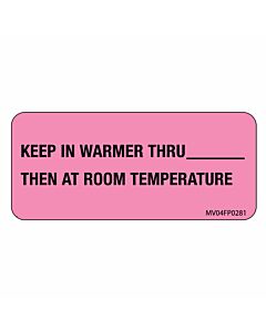 Label Paper Removable Keep In Warmer, 1" Core, 2 1/4" x 1", Fl. Pink, 420 per Roll