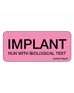 Label Paper Permanent Implant Run with, 1" Core, 2 1/4" x 1", Fl. Pink, 420 per Roll
