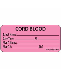 Label Paper Permanent Cord Blood Babys 1" Core 2 1/4"x1 Fl. Pink 420 per Roll